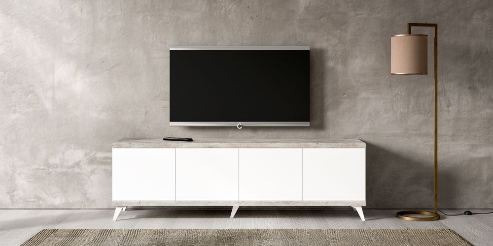Product photograph of Status Treviso Day Grey Italian 4 Door Tv Unit 202cm With Storage For Television Upto 80inch Plasma from Choice Furniture Superstore.
